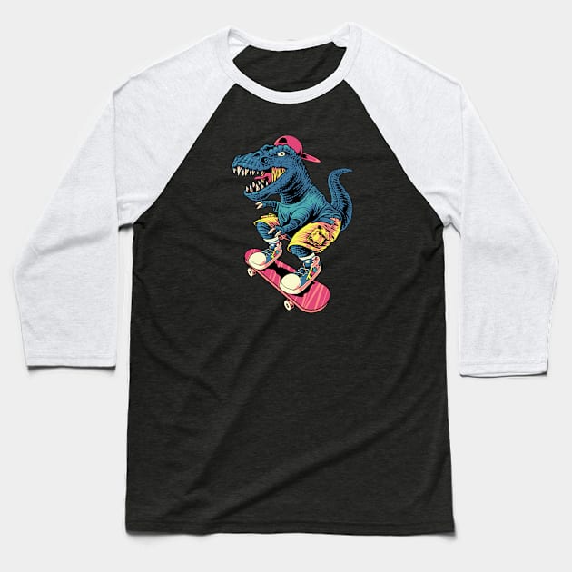 Skaterosaur Baseball T-Shirt by quilimo